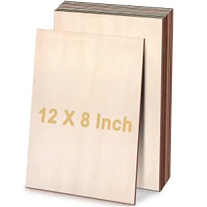10 Pack 8 x 12 Inch Basswood Sheets, 1/8 Thin Craft Plywood Sheets, Unfinished Wood Boards for Crafts, Hobby, Model Making, Wood Burning, DIY