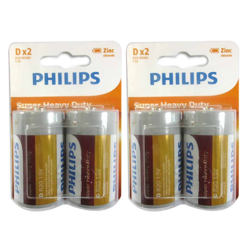 106 Philips D Cell Batteries Bulk Exp 2022 Super Heavy Power Duty Zinc Chloride