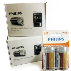 106 Philips D Cell Batteries Bulk Exp 2022 Super Heavy Power Duty Zinc Chloride