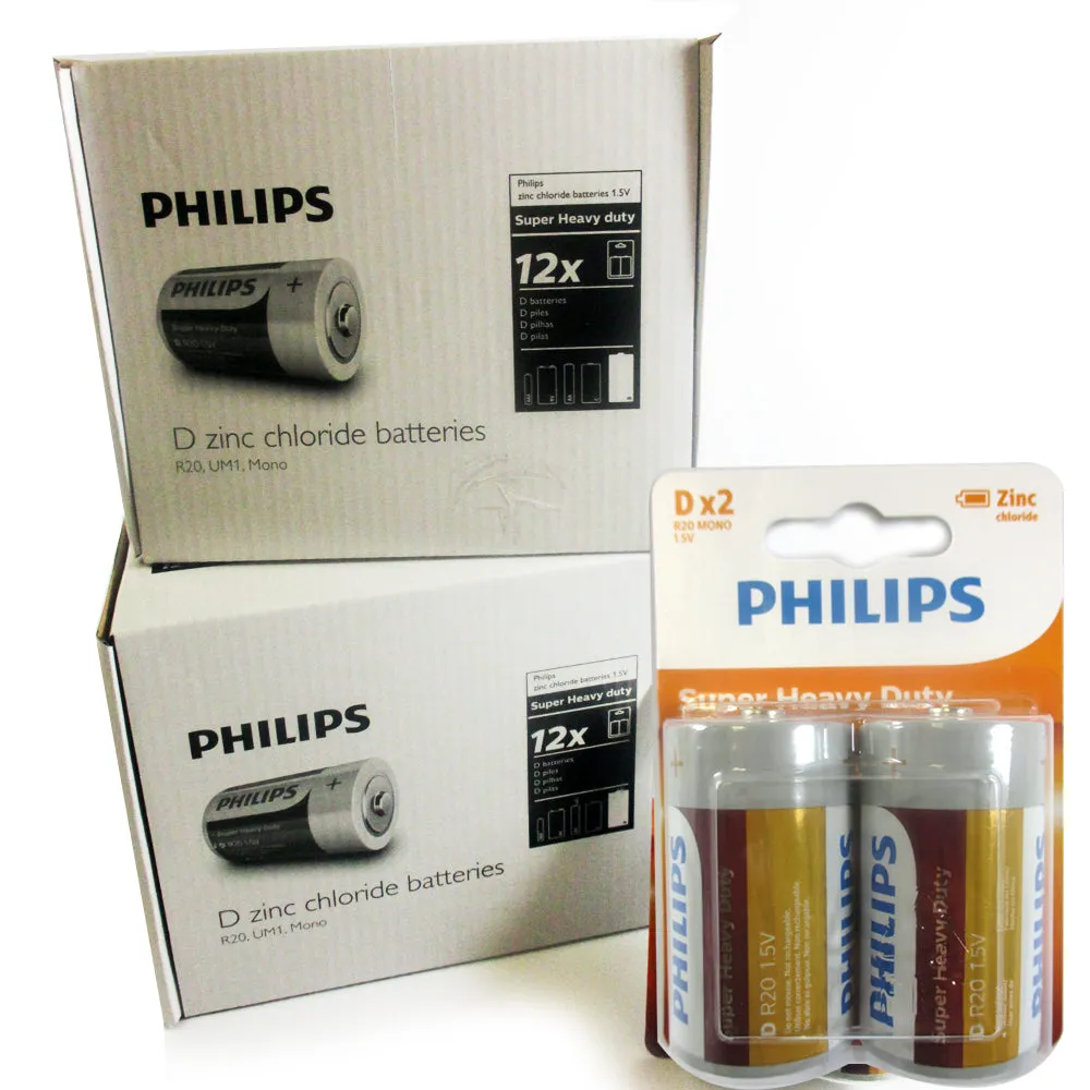 106 Philips D Cell Batteries Bulk Exp 2022 Super Heavy Power Duty Zinc Chloride