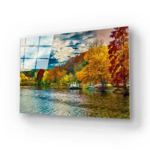 Autumn Swan Lake Glass Wall Art