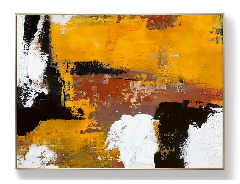 Black White Abstract Canvas Painting Orange Painting Living Room Art Np006