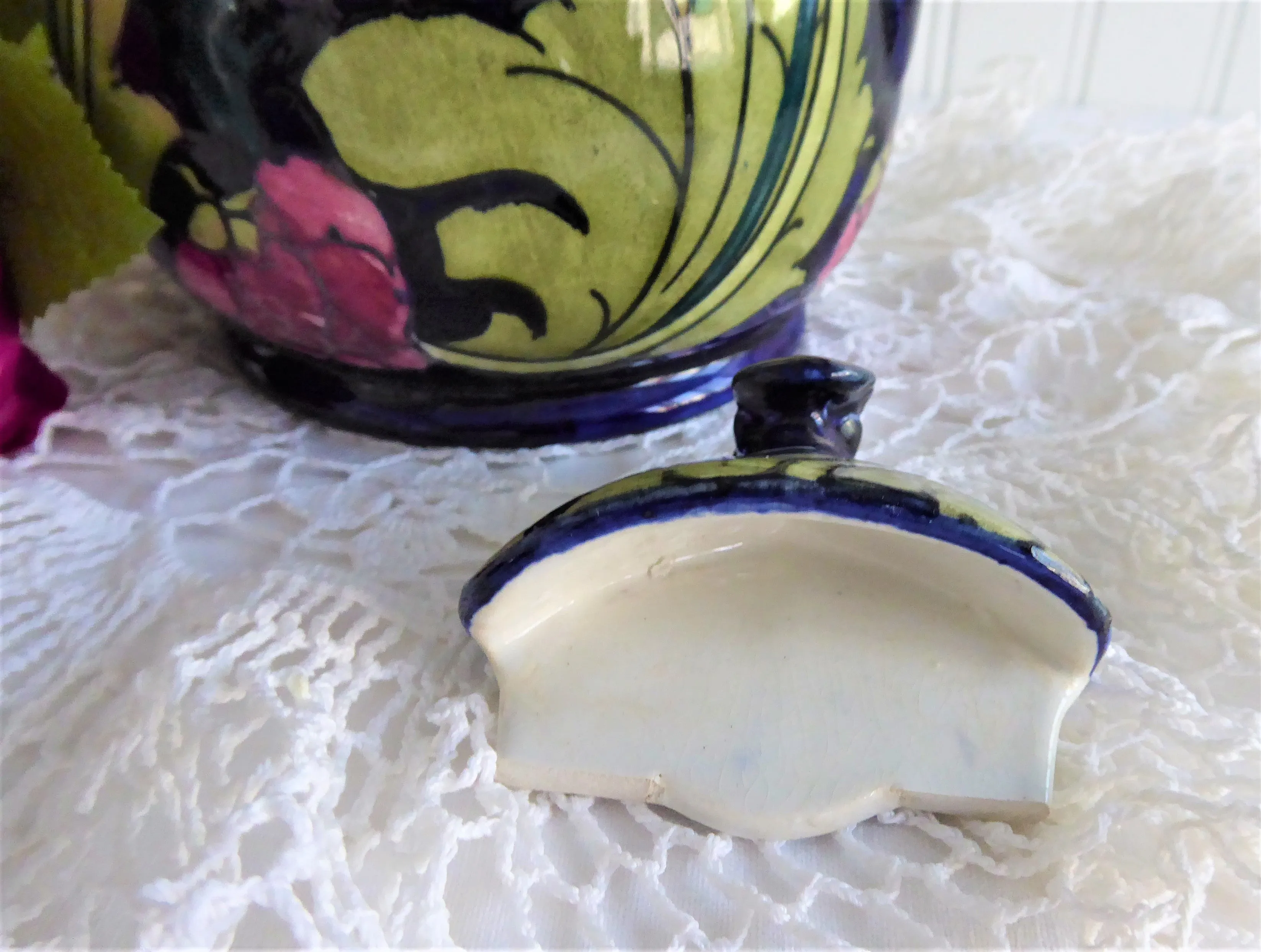 Charlotte Rhead Teapot Cosy Pot Dripless Seed Poppy Tubelined 1920s Pink Cobalt Green Rare