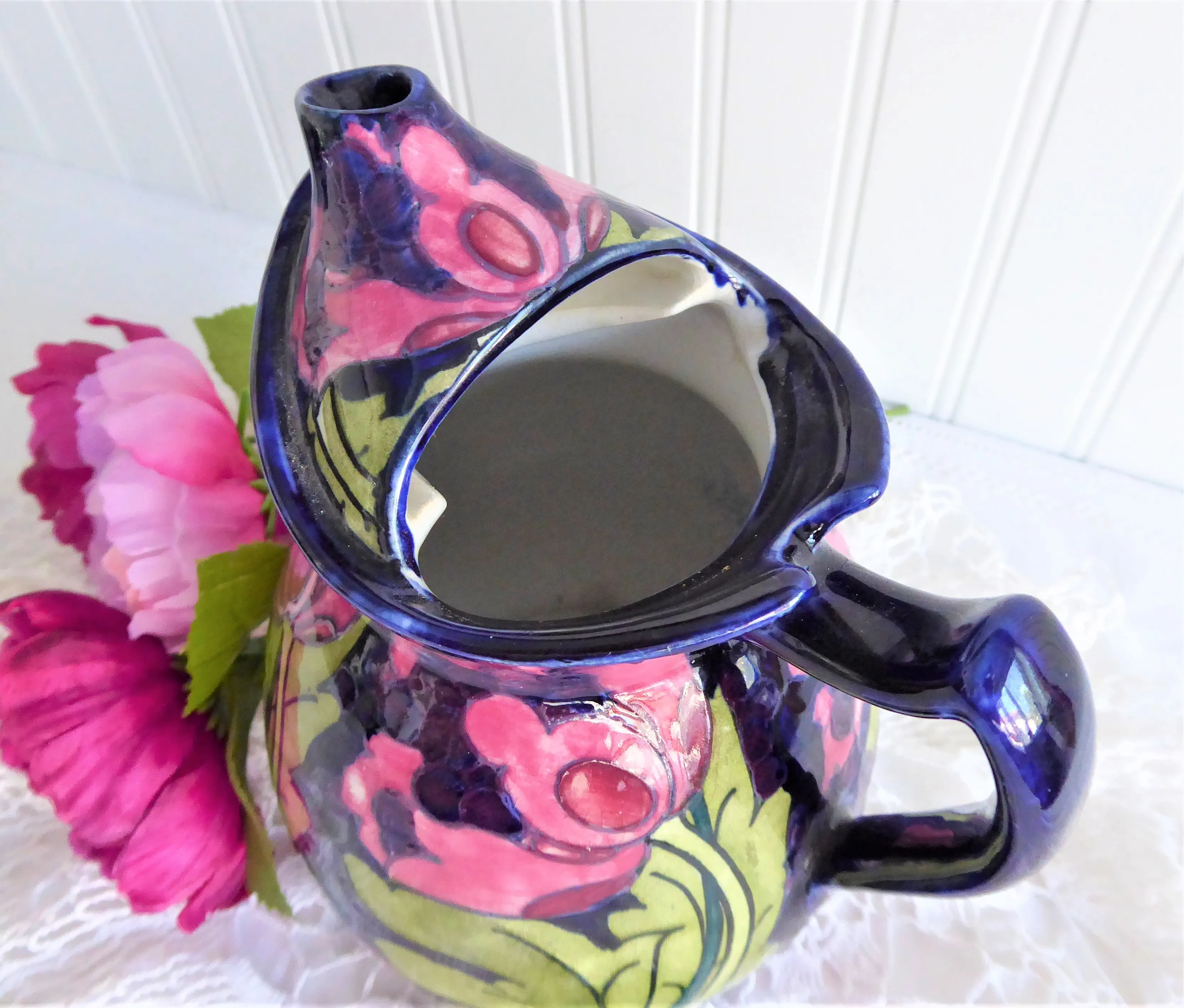 Charlotte Rhead Teapot Cosy Pot Dripless Seed Poppy Tubelined 1920s Pink Cobalt Green Rare