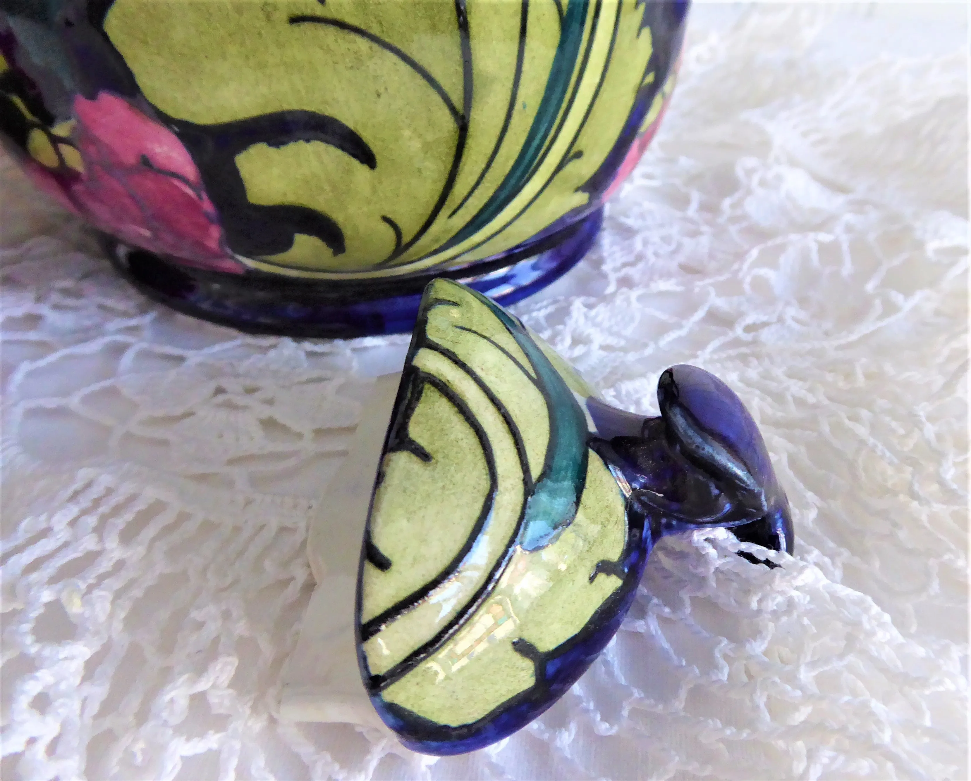 Charlotte Rhead Teapot Cosy Pot Dripless Seed Poppy Tubelined 1920s Pink Cobalt Green Rare