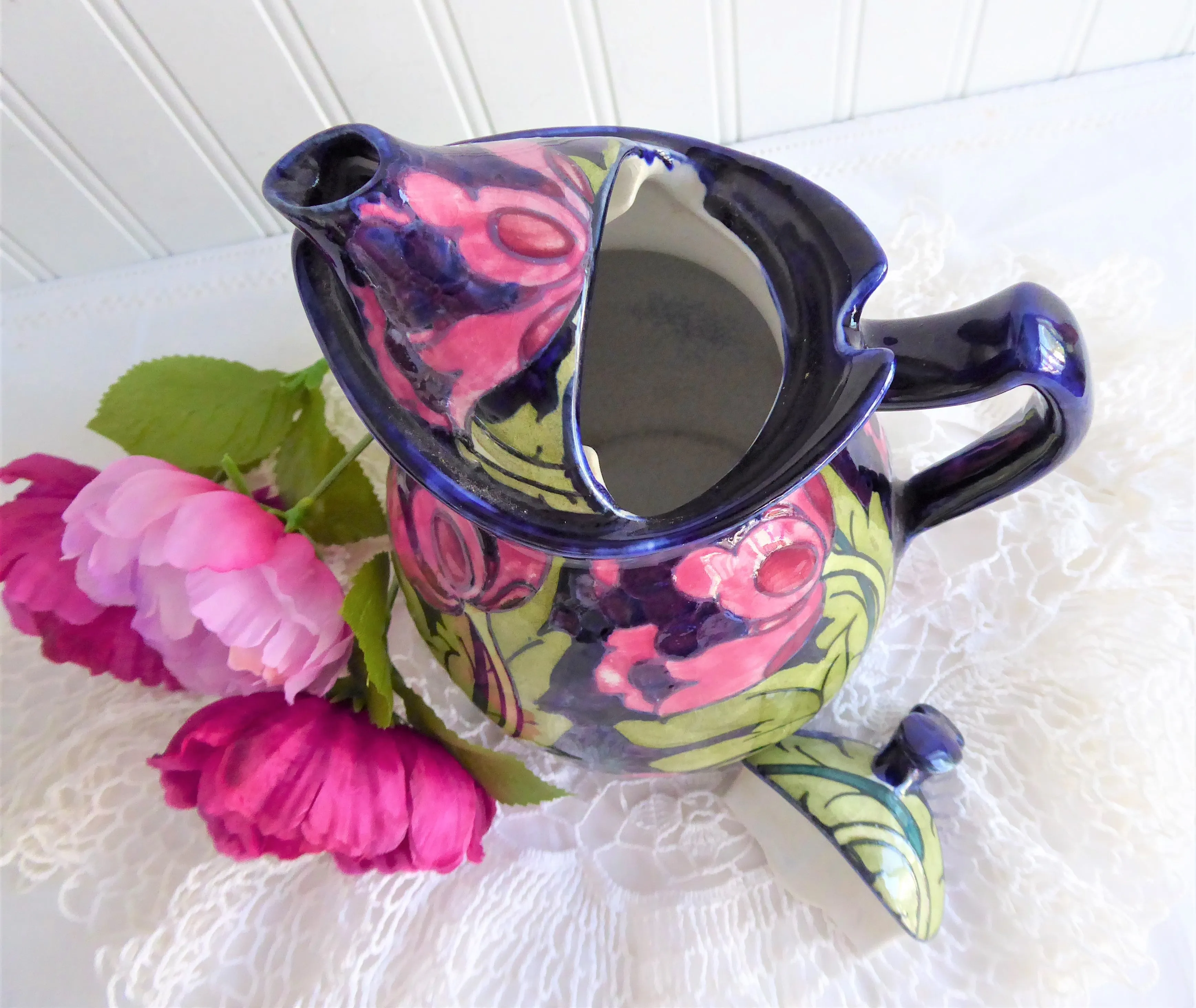 Charlotte Rhead Teapot Cosy Pot Dripless Seed Poppy Tubelined 1920s Pink Cobalt Green Rare