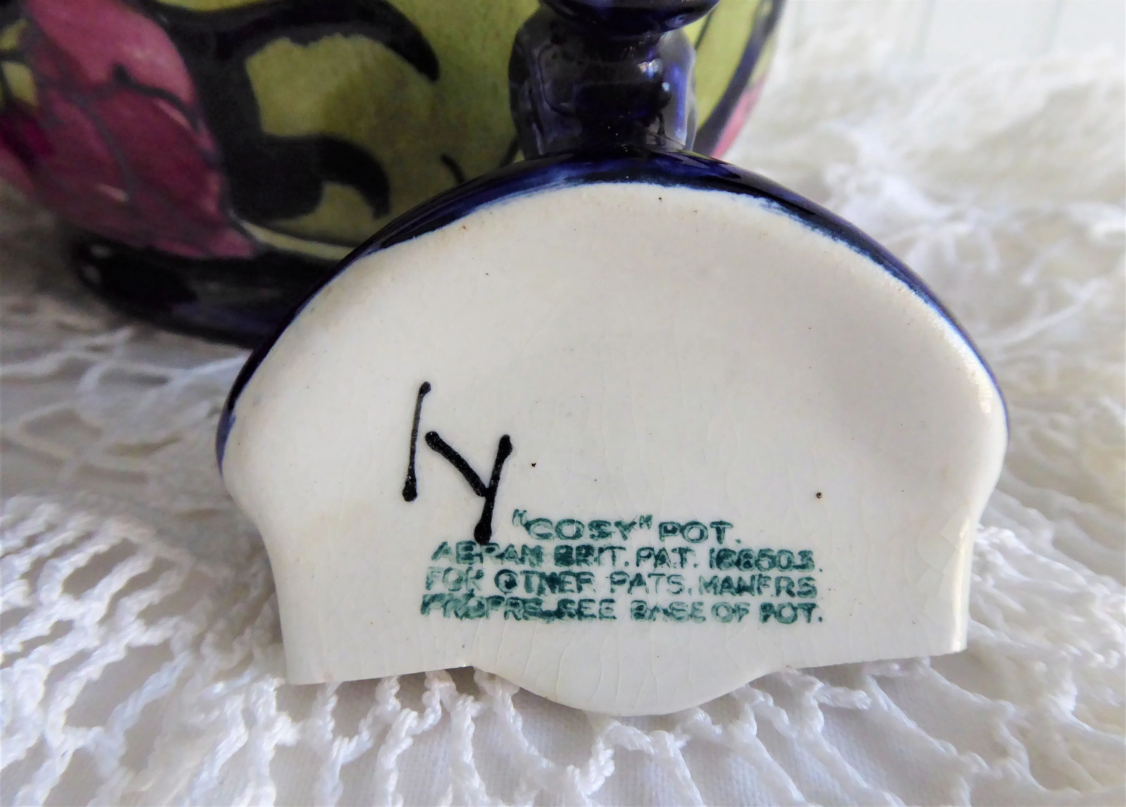 Charlotte Rhead Teapot Cosy Pot Dripless Seed Poppy Tubelined 1920s Pink Cobalt Green Rare