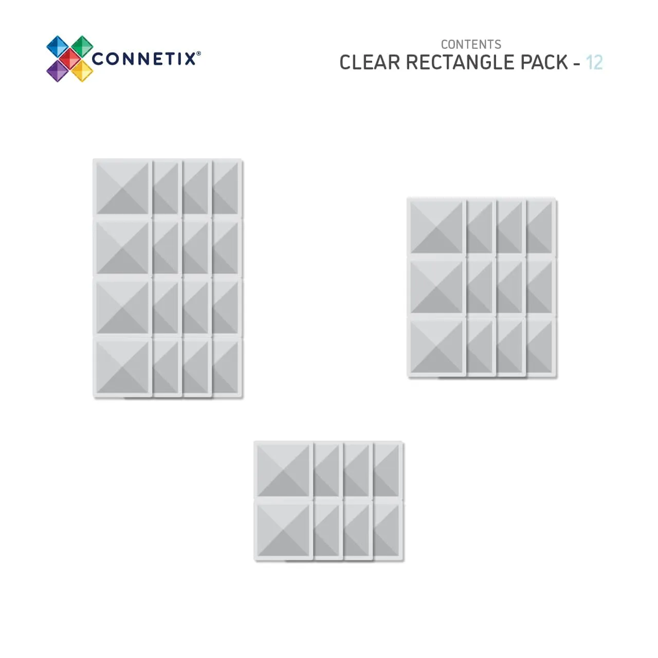 Connetix Tiles - Rectangle Pack 12pc - Clear