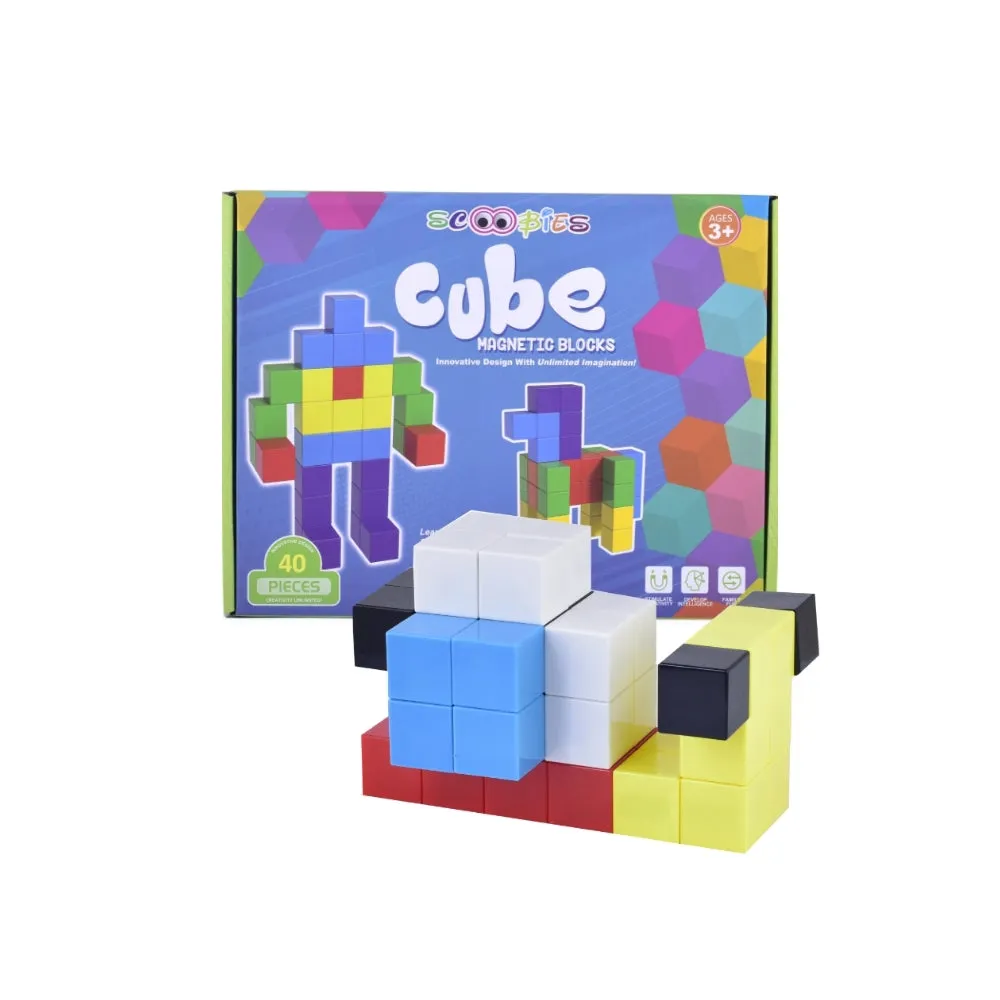 Cube Magnetic Blocks | 40 Multi-Colour Pieces | DIY Stack, Construction & Creative Learning Set | STEM Education Toy