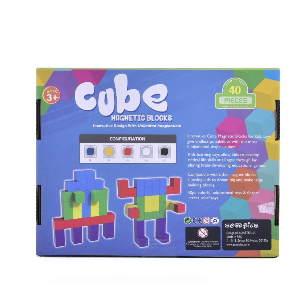 Cube Magnetic Blocks | 40 Multi-Colour Pieces | DIY Stack, Construction & Creative Learning Set | STEM Education Toy