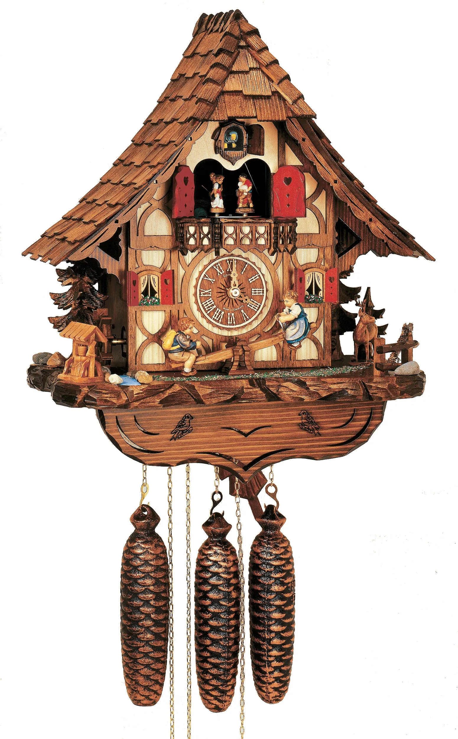 Cuckoo Clock - 8-Day Chalet With Children on Teeter-Totter - Schneider