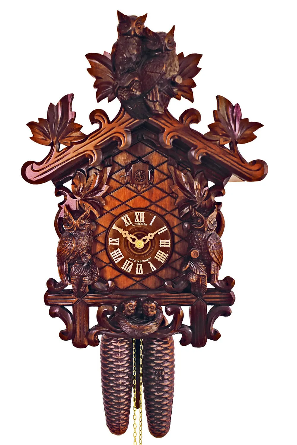 Cuckoo Clock - 8-Day Traditional with Owls - Schneider
