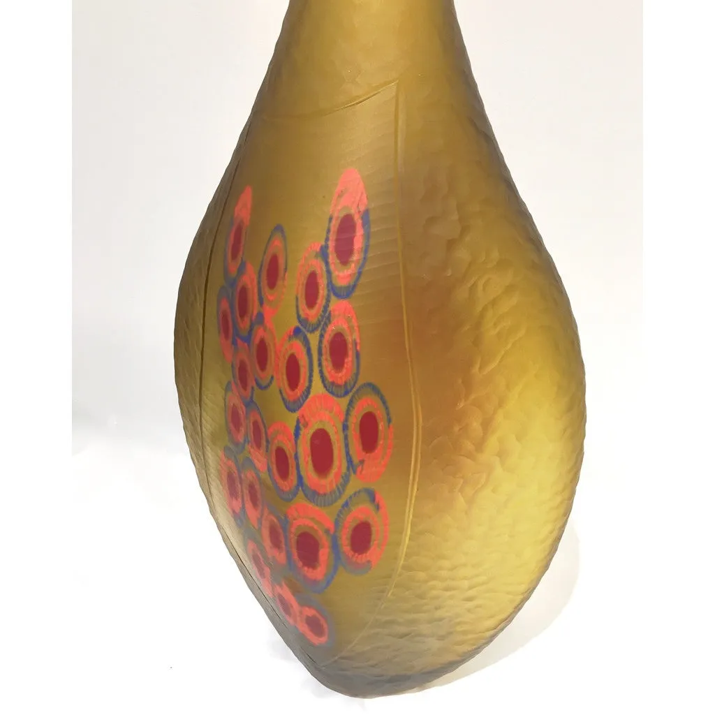 Dona Italian Modern Art Glass Amber Sculpture Vase with Red and Blue Murrine
