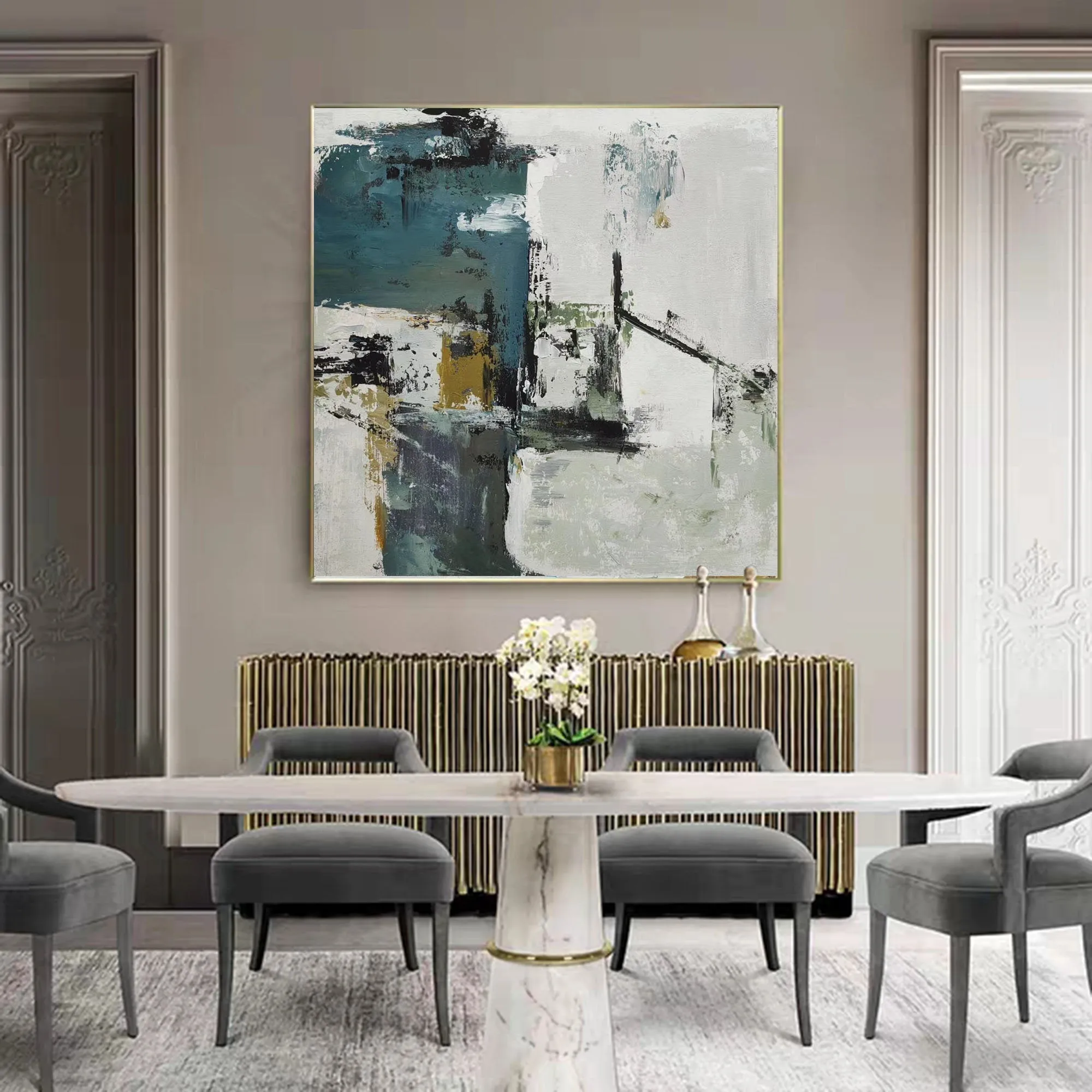 Green White Abstract Painting on Canvas Abstract Acrylic Painting Yp061