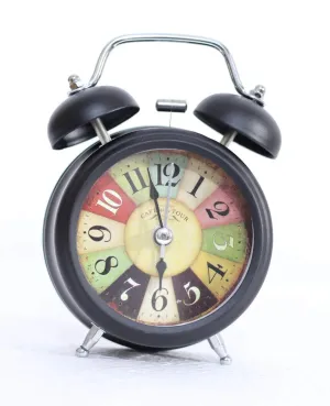 GREEYA Alloy Steel and Glass Twin Bell Vintage Look Alarm Clock | Loud Voice Alarm Bell with Backlight Battery Operated | Desk Clock for Home Office Bedroom Study Table (Multicolor)