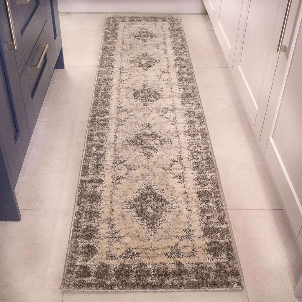 Grey White Textured Tribal Scandi Rug