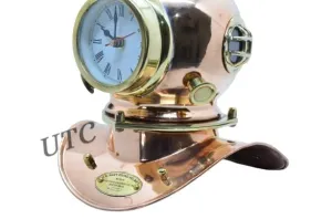Handmade Brass Scuba Antique Decorative Divers Diving Helmet Clock Vintage Classical Mini Diving Helmet Clock Collectable for Home & Office Decor Gifting Item UTC