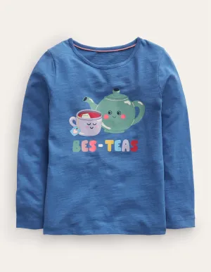 Logo Slub Long Sleeve T-shirt-Delft Blue Teapots