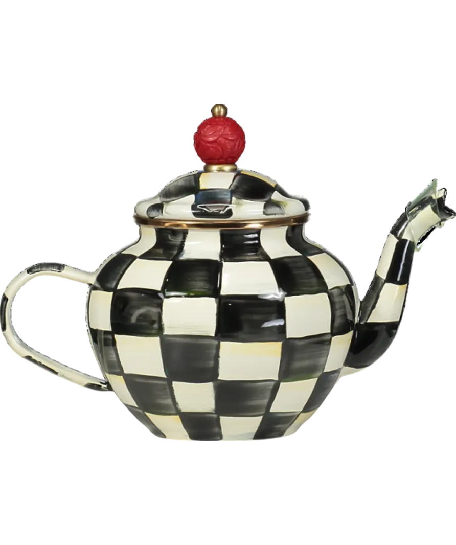 MacKenzie-Childs Black Courtly Check Enamel Teapot 4 Cup