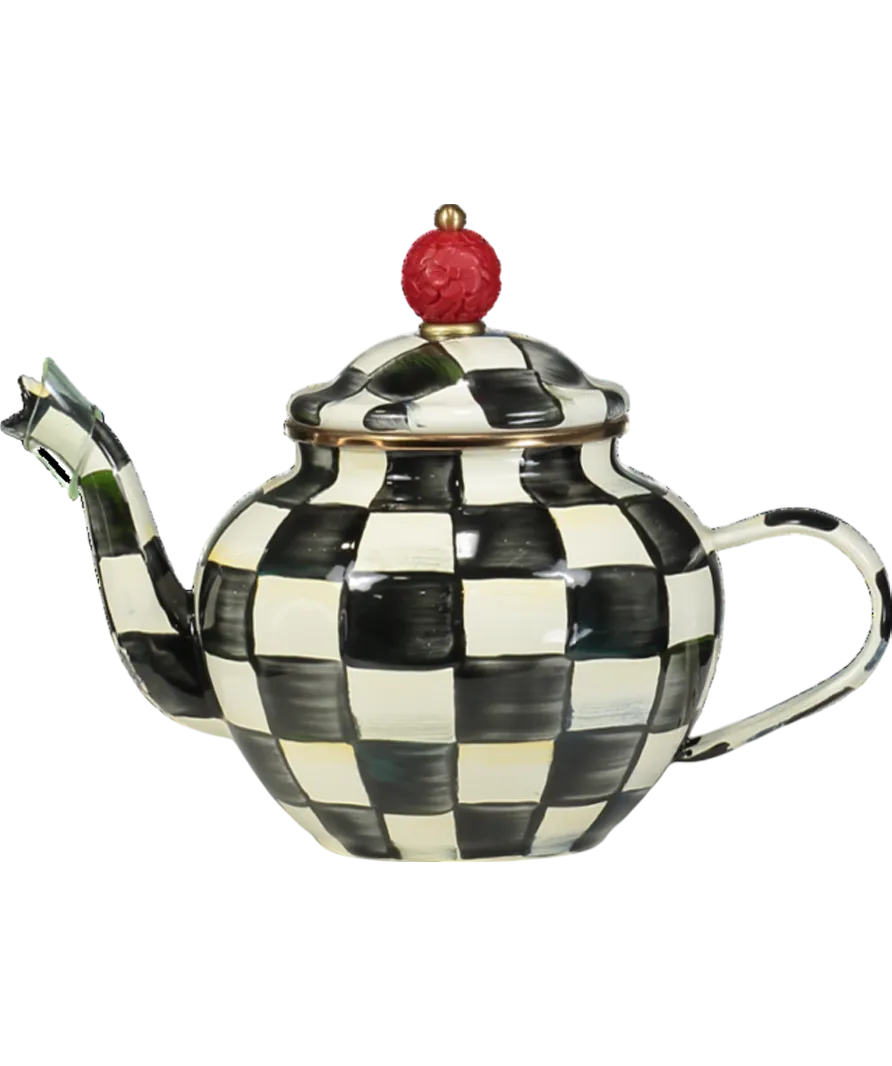 MacKenzie-Childs Black Courtly Check Enamel Teapot 4 Cup