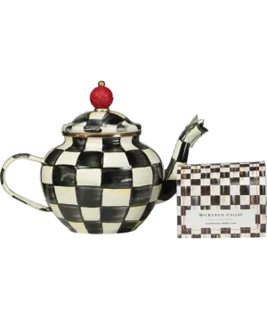 MacKenzie-Childs Black Courtly Check Enamel Teapot 4 Cup