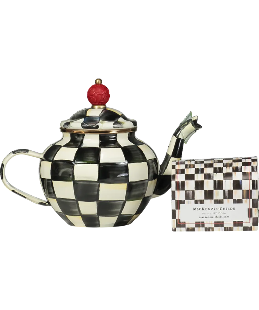 MacKenzie-Childs Black Courtly Check Enamel Teapot 4 Cup