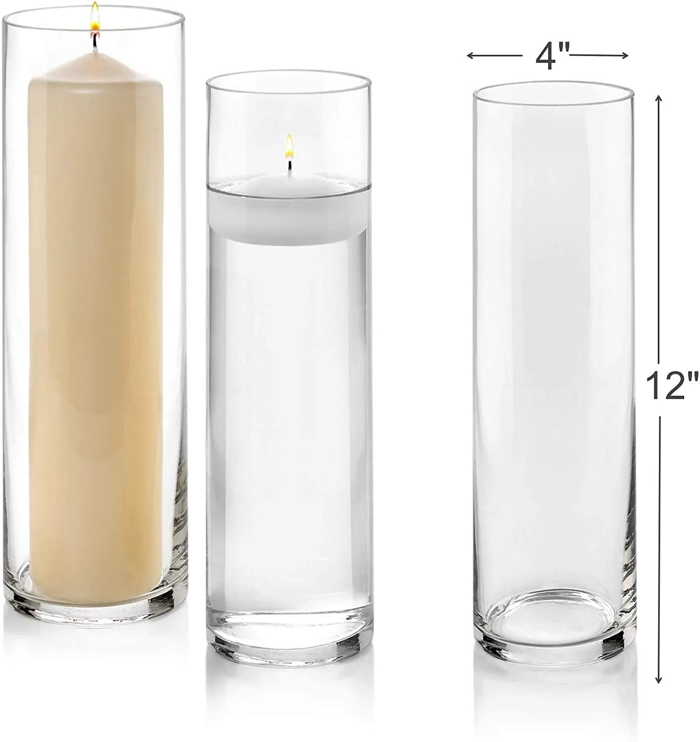 Padmashri Glass Cylinder Vases 12 Inch Tall X 4 Inch Round - Multi-use: Pillar Candle, Floating Candles Holders or Flower Vase (Cylinder Vase- 2Pcs)