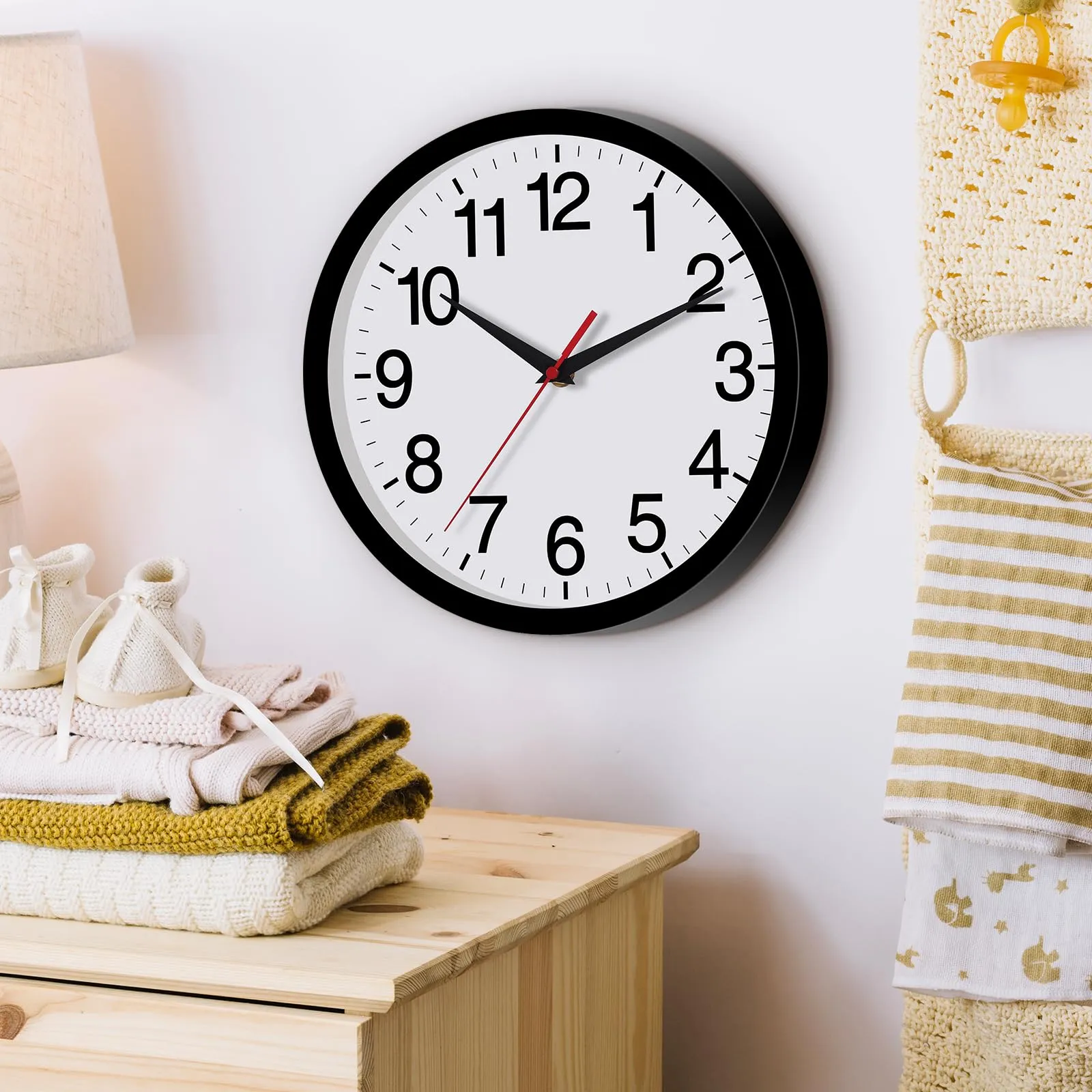 Rohioue Plastic Wall Clock, Modern 10 Inch Battery Operated Wall Clocks, Silent Non Ticking Analog Clock For Living Room, Office, Home, Bedroom, Kitchen, Bathroom(Black)