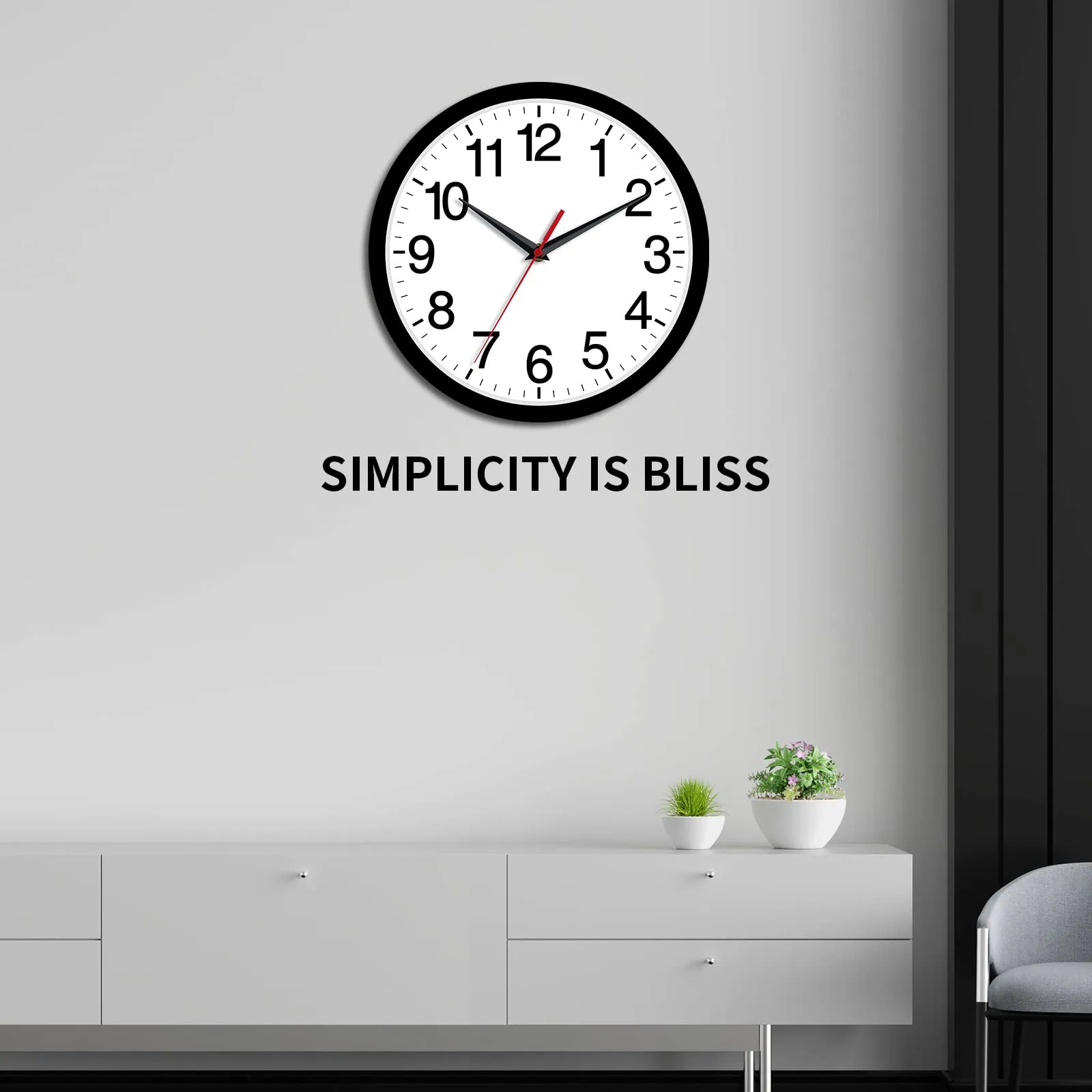 Rohioue Plastic Wall Clock, Modern 10 Inch Battery Operated Wall Clocks, Silent Non Ticking Analog Clock For Living Room, Office, Home, Bedroom, Kitchen, Bathroom(Black)