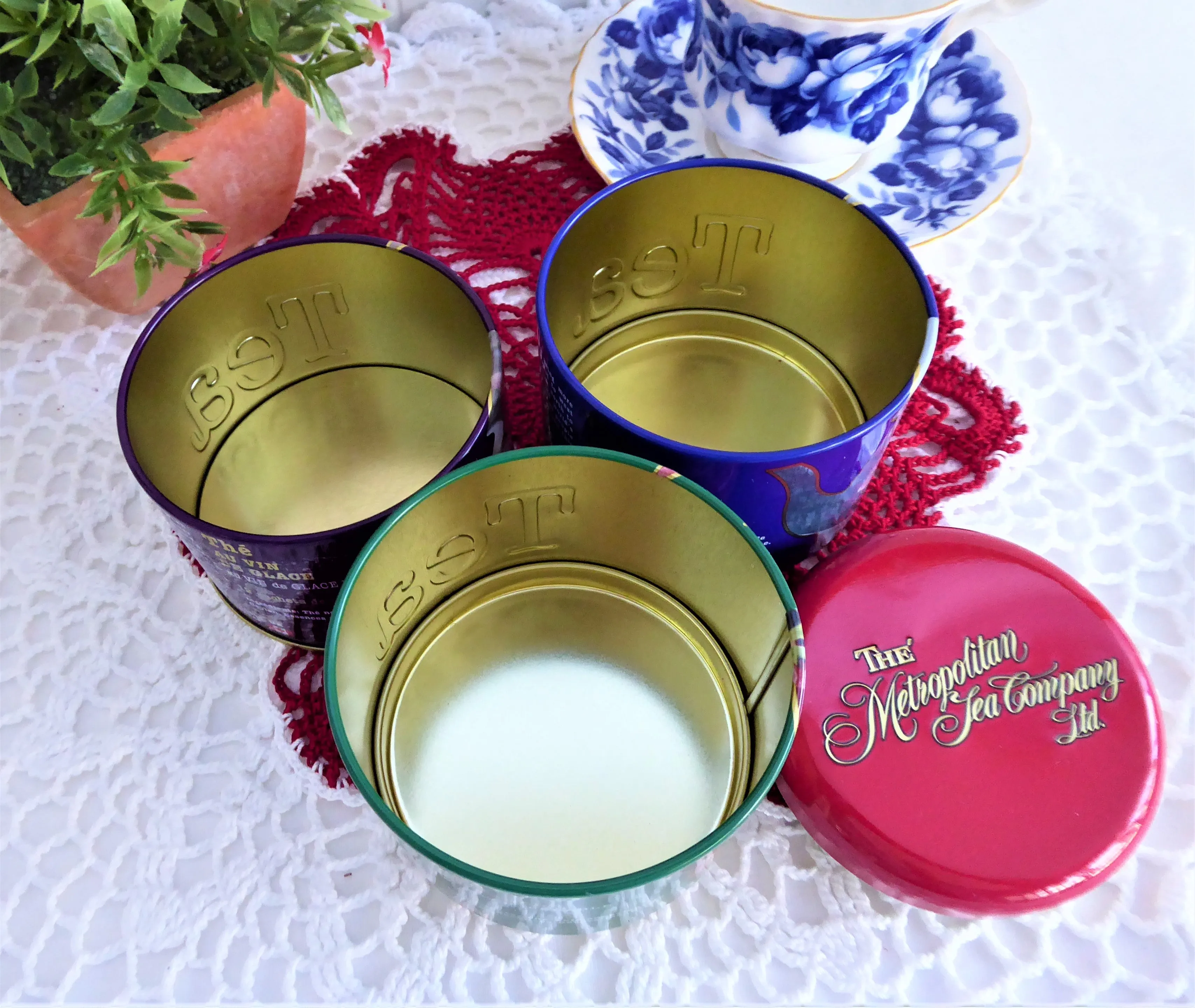 Stacking Tea Tin 3 Part Tea Storage Empty Canadian Teas Maple Leaf Teapots Mountie