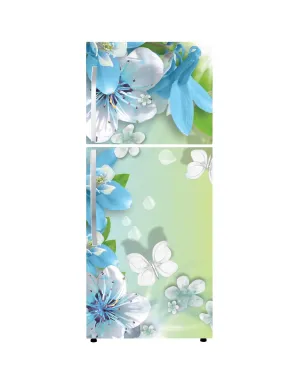 VVWV®Digital Flowers and Butterfly Fridge Stickers For Refrigerator Self Adhesive Double Door And Single Door Living Kitchen Decorative Multicoloured Vinyl 3D Printed Wrap (Double Door (61 x 152 cms))