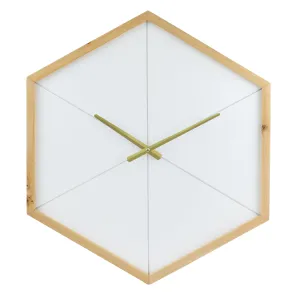 Wood Octagon Open Face White with Gold Clock (WS)