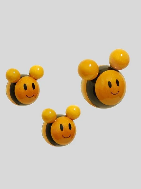 Wooden Buzzing Bees Fridge Magnets set of 3