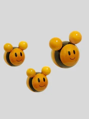 Wooden Buzzing Bees Fridge Magnets set of 3